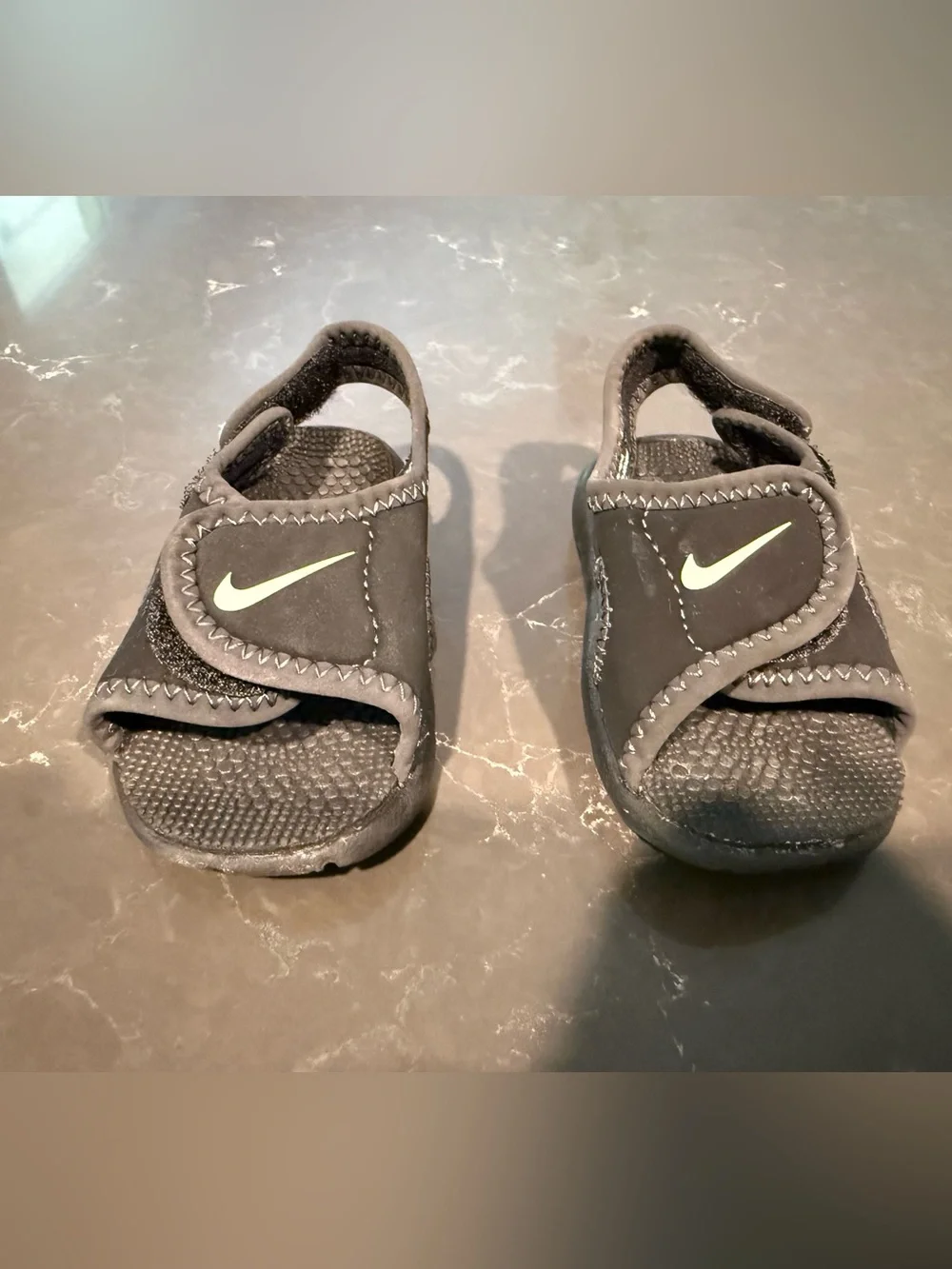 Nike Kids Black Sandals with White Swoosh 3C